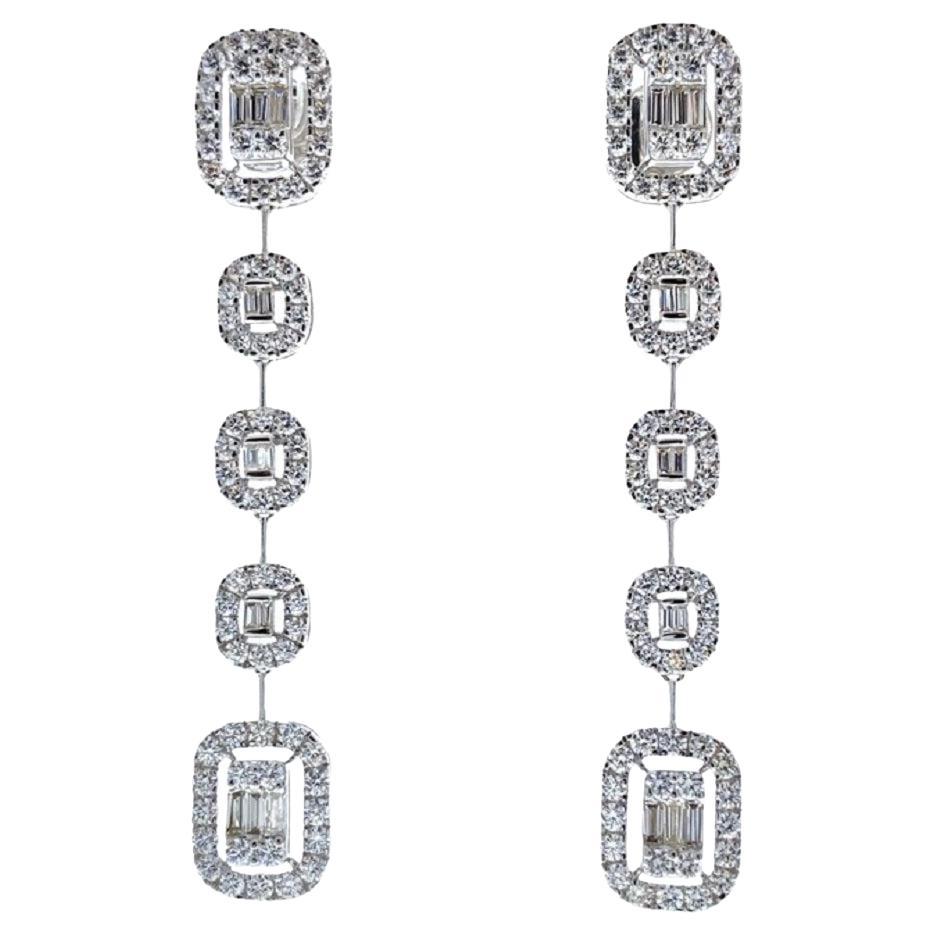 3.85 Carat Round Diamond Earrings In 18k White Gold For Sale