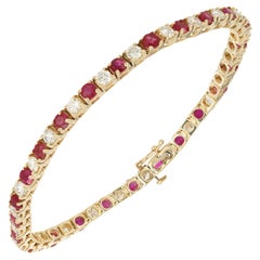 Bracciale tennis in oro giallo con diamante e rubino rotondo da 3,85 carati