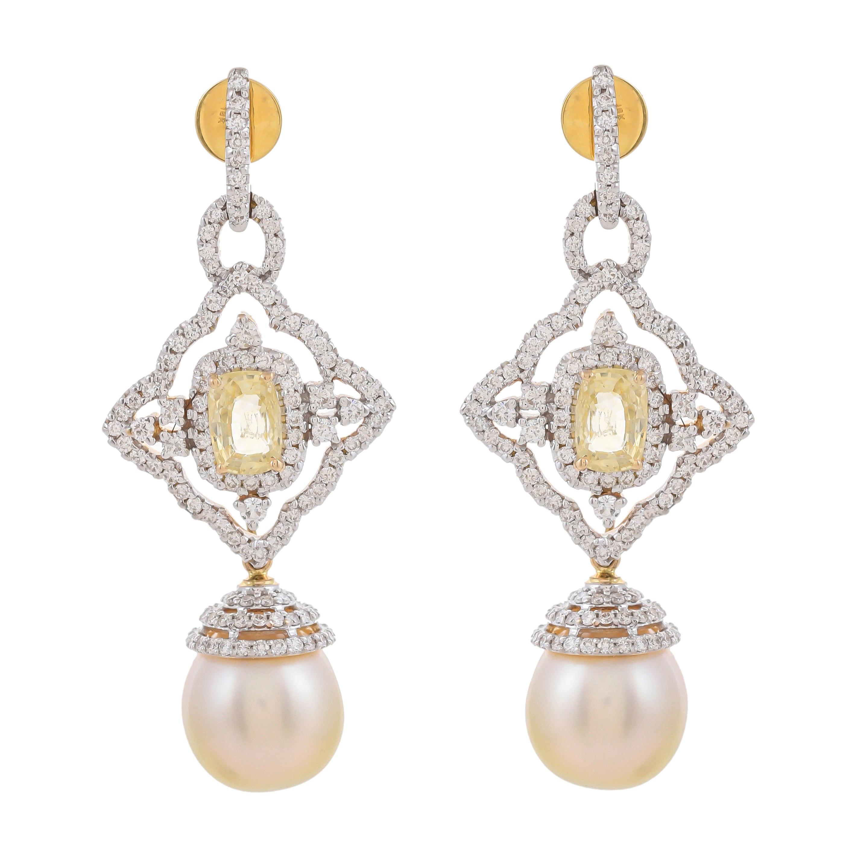 3.85 Carat Sapphire South Sea Pearl Diamond 18 Karat Gold Detachable Earrings For Sale