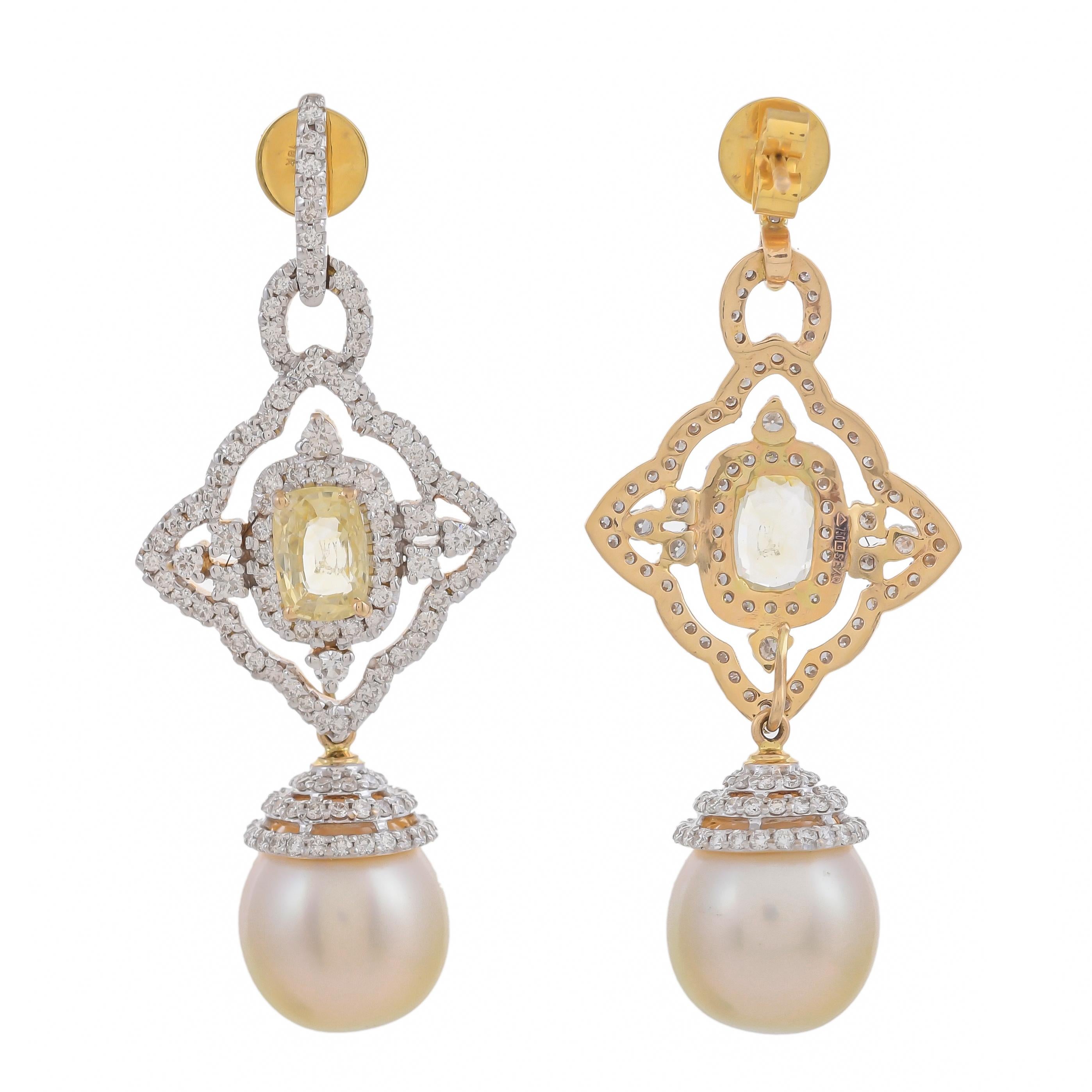 Modern 3.85 Carat Sapphire South Sea Pearl Diamond 18 Karat Gold Detachable Earrings For Sale