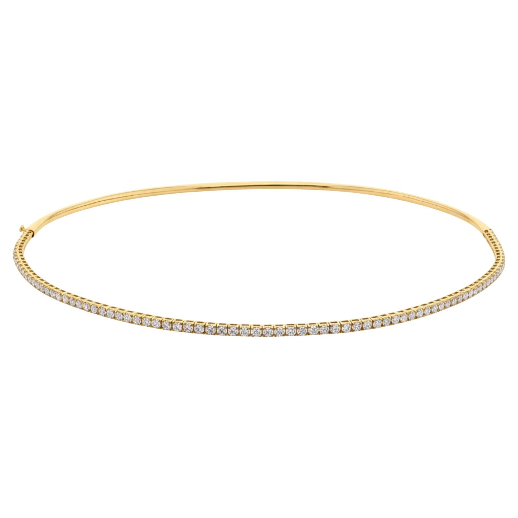 3,85 Karat SI/H Diamanten Schlankes Choker-Halsband 18 Karat Gelbgold im Angebot