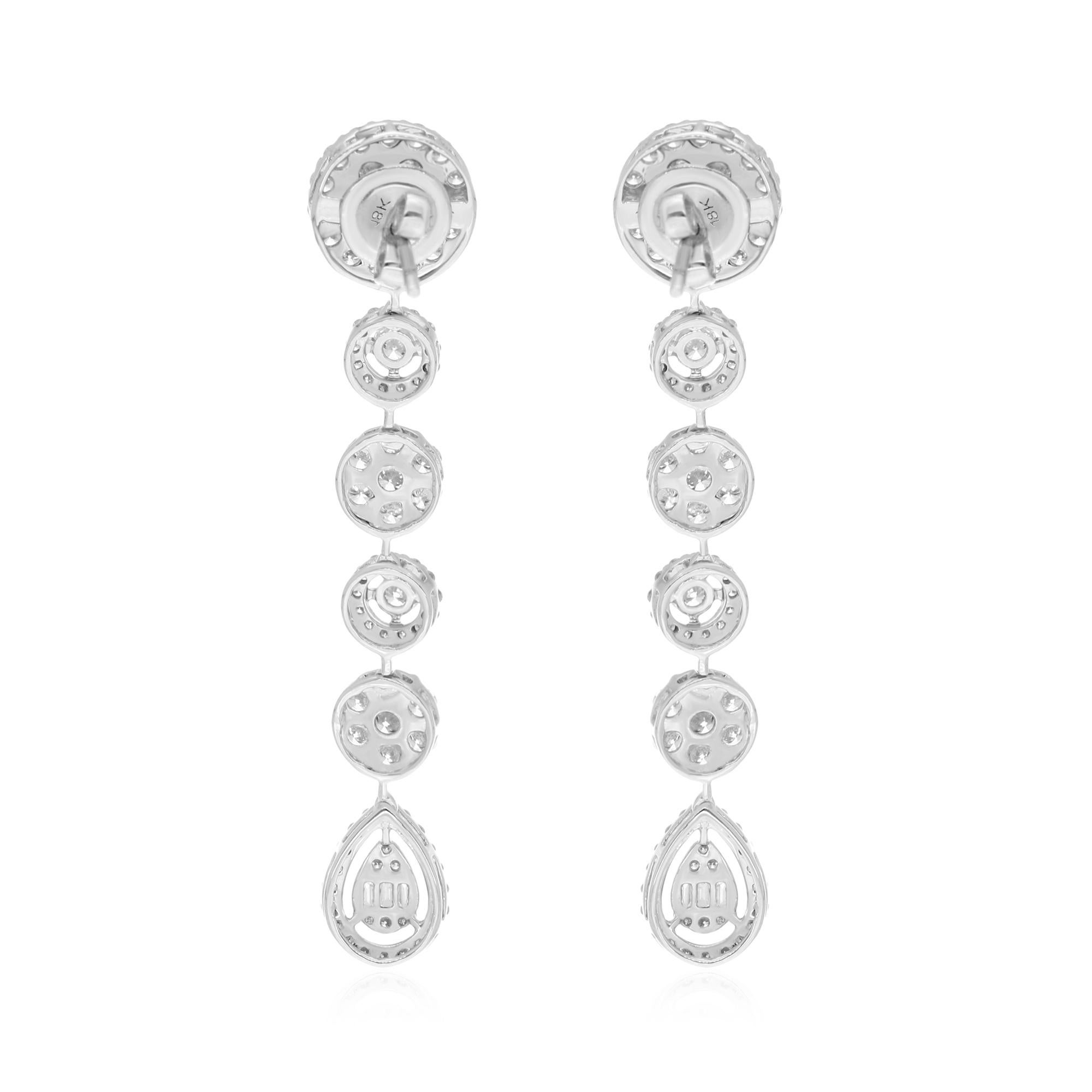 Modern 3.85 Carat SI/H Round Brilliant Cut Diamond Drop Earrings 14 Karat White Gold For Sale