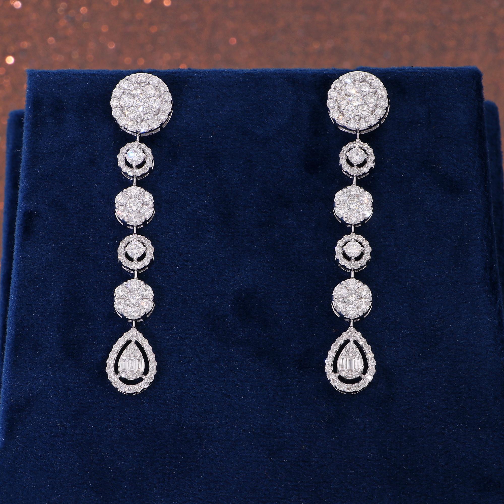 Round Cut 3.85 Carat SI/H Round Brilliant Cut Diamond Drop Earrings 14 Karat White Gold For Sale