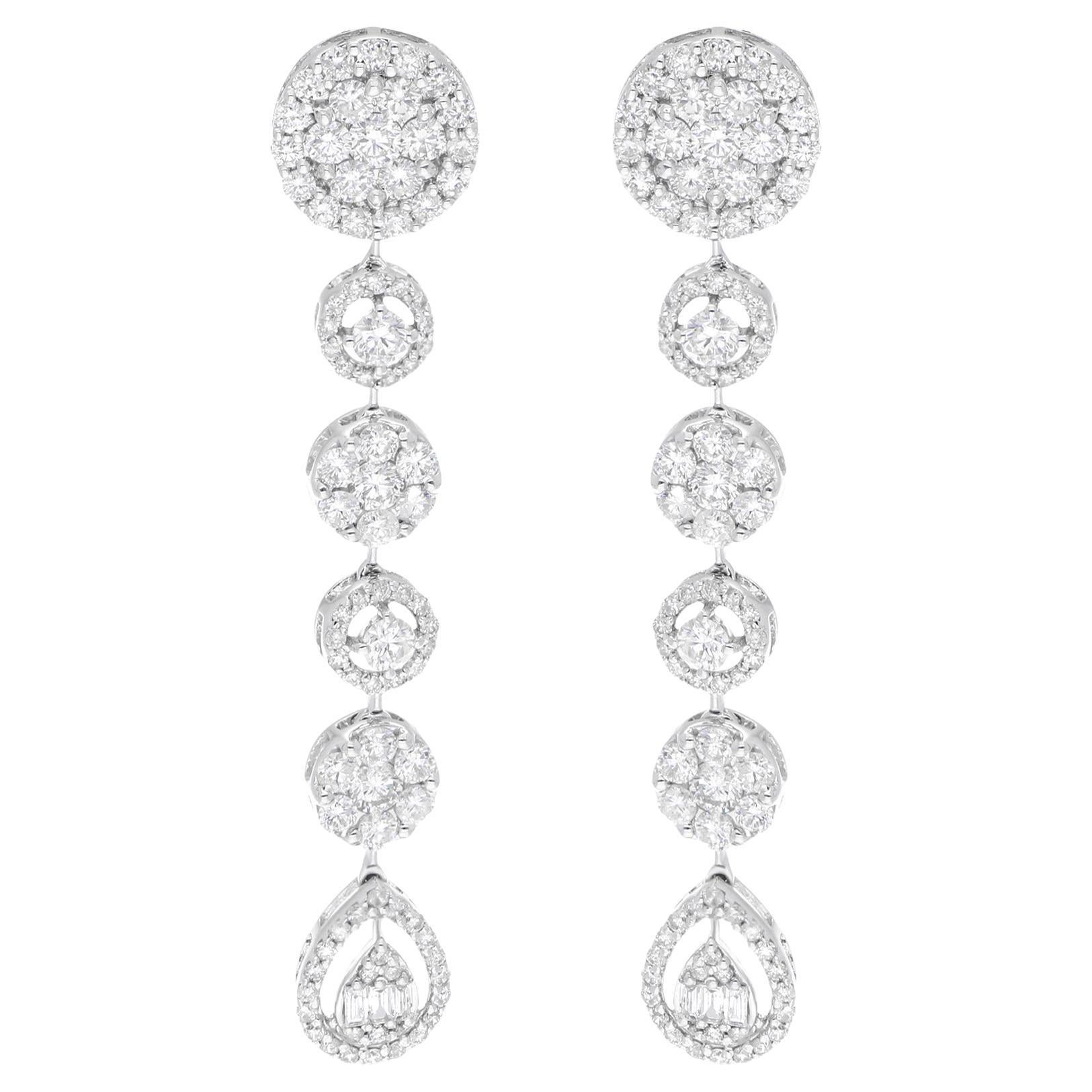 3.85 Carat SI/H Round Brilliant Cut Diamond Drop Earrings 18 Karat White Gold