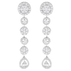 3.85 Carat SI/H Round Brilliant Cut Diamond Drop Earrings 18 Karat White Gold