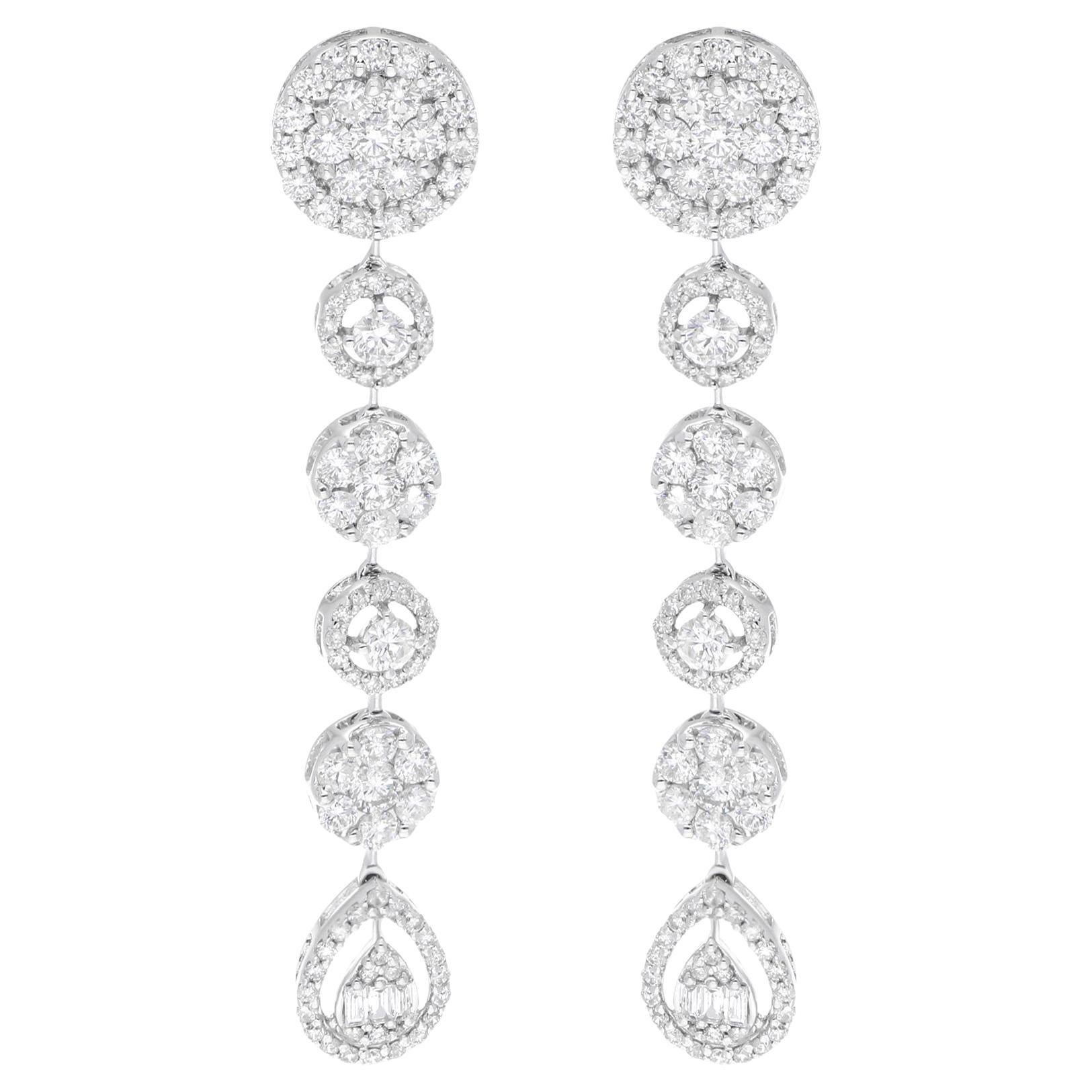 3.85 Carat SI/H Round Brilliant Cut Diamond Drop Earrings 18 Karat White Gold