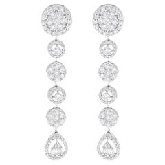 3.85 Carat SI/H Round Brilliant Cut Diamond Drop Earrings 18 Karat White Gold