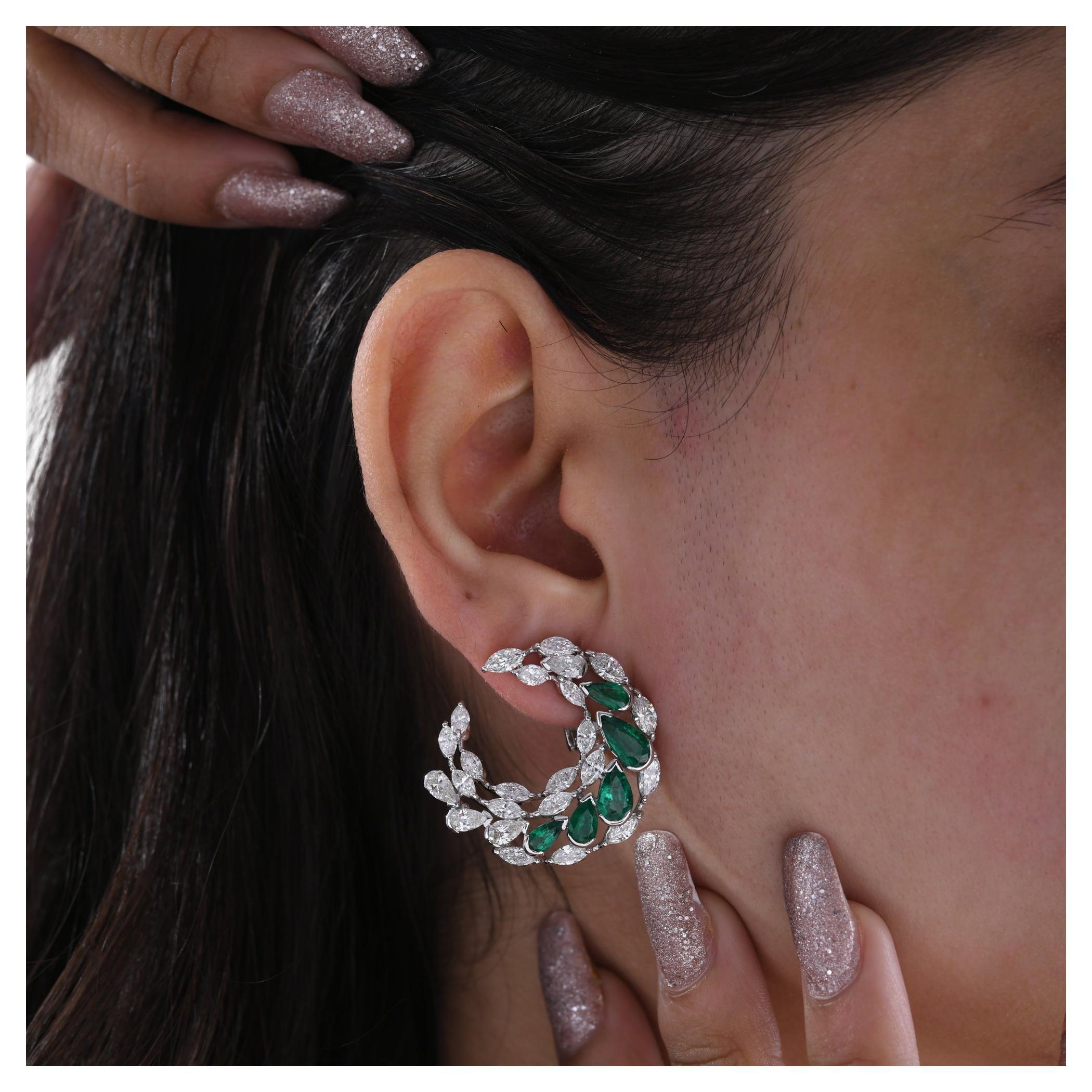 3.85 Carat Zambian Emerald 6.14 Carat SI/H Diamond Earrings 18 Karat White Gold