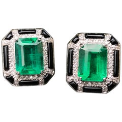 3.85 Carat Zambian Emerald and Diamond Stud Earring
