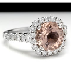 3.85 Carat Exquisite Natural Morganite and Diamond 14 Karat Solid Gold Ring