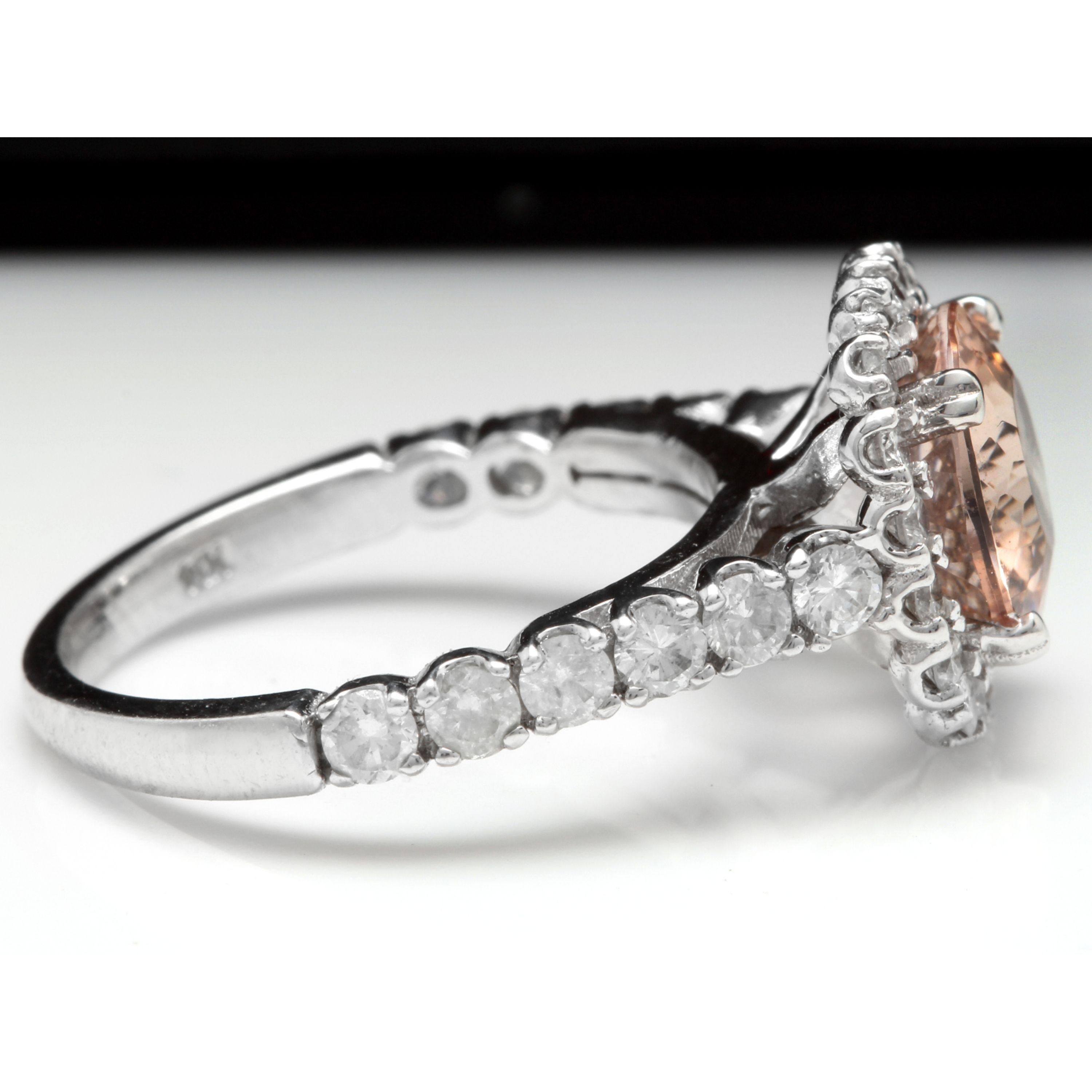 Rose Cut 3.85 Carat Exquisite Natural Morganite and Diamond 14 Karat Solid Gold Ring For Sale