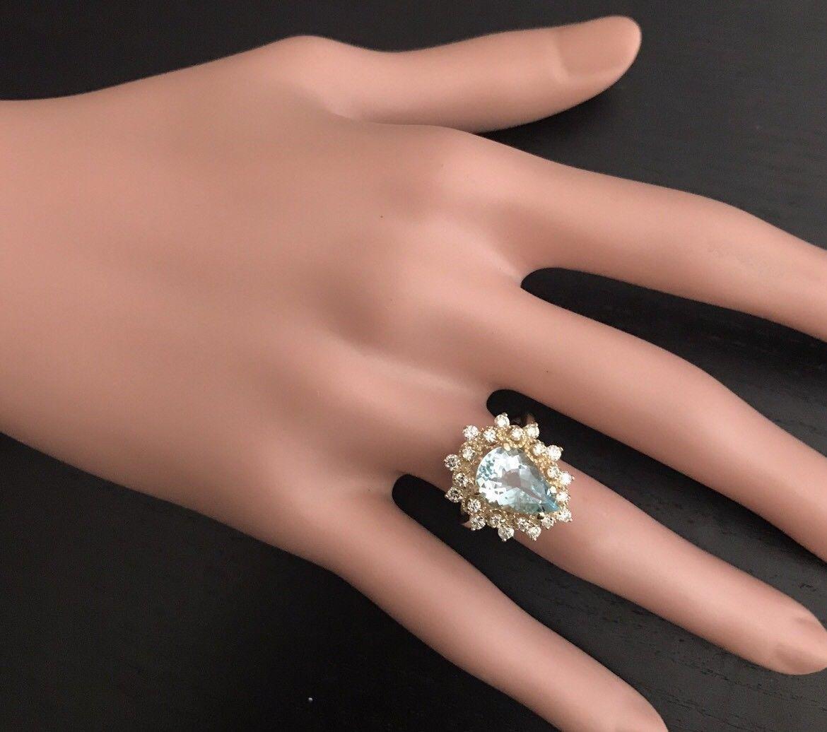 3.85 Carat Natural Gorgeous Aquamarine and Diamond 14K Solid Yellow Gold Ring For Sale 2