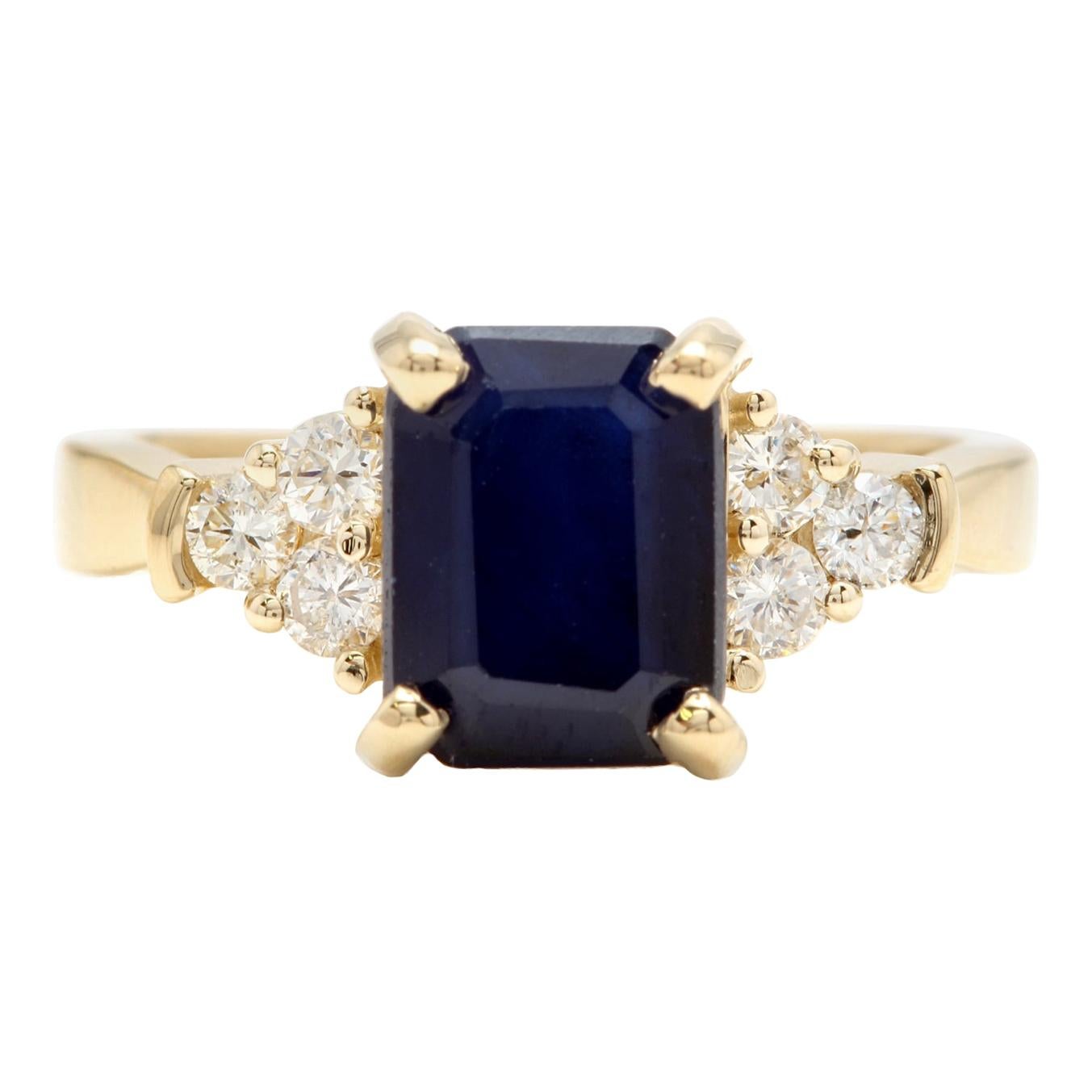 3.85 Carat Natural Sapphire and Diamond 14 Karat Solid Yellow Gold Ring
