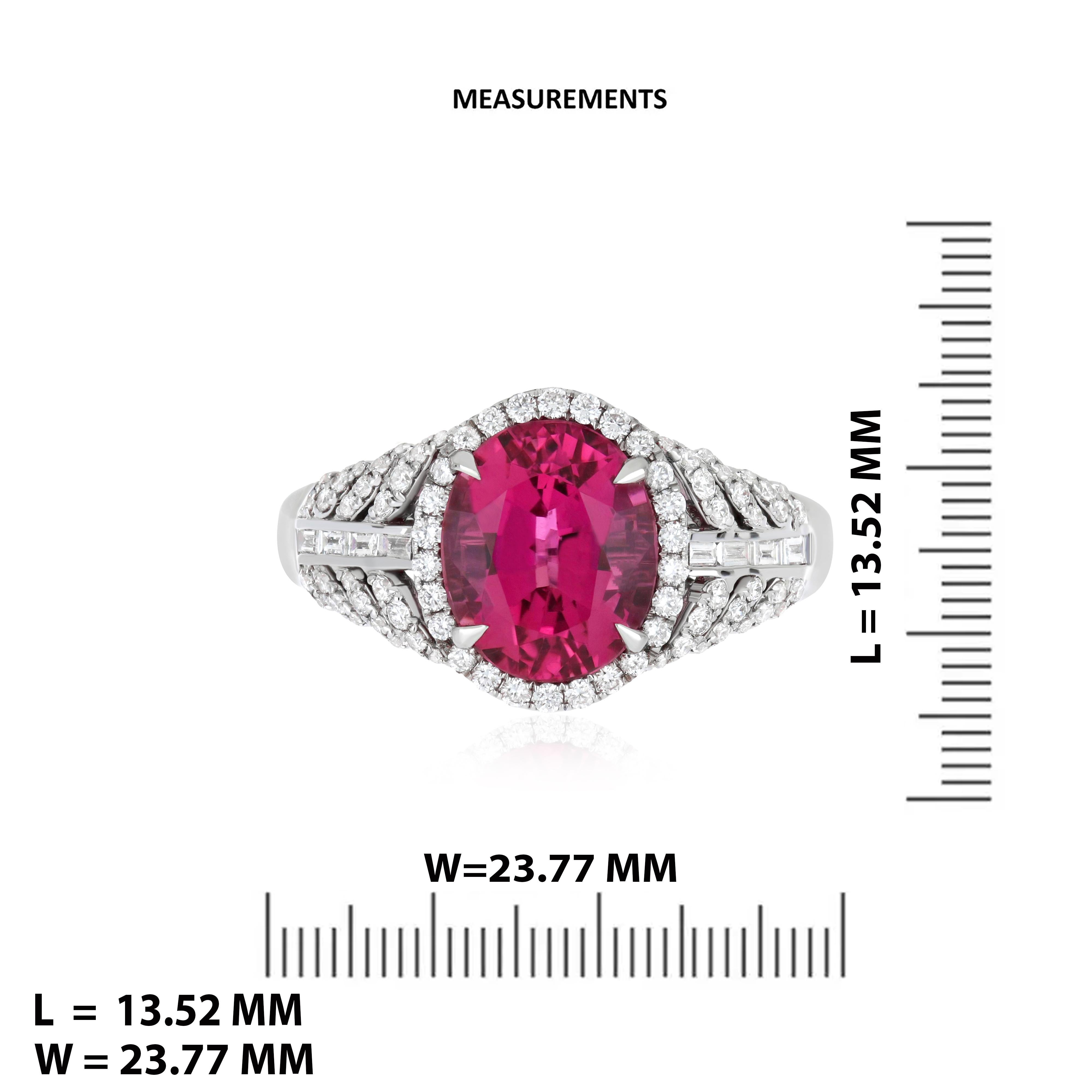 3.85 Carats Rubellite and Diamond Studded Ring in 18K White Gold Ring For Sale 2