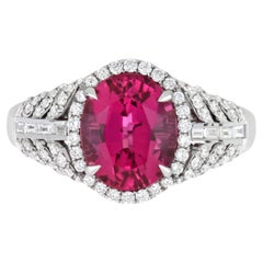 3.85 Carats Rubellite and Diamond Studded Ring in 18K White Gold Ring