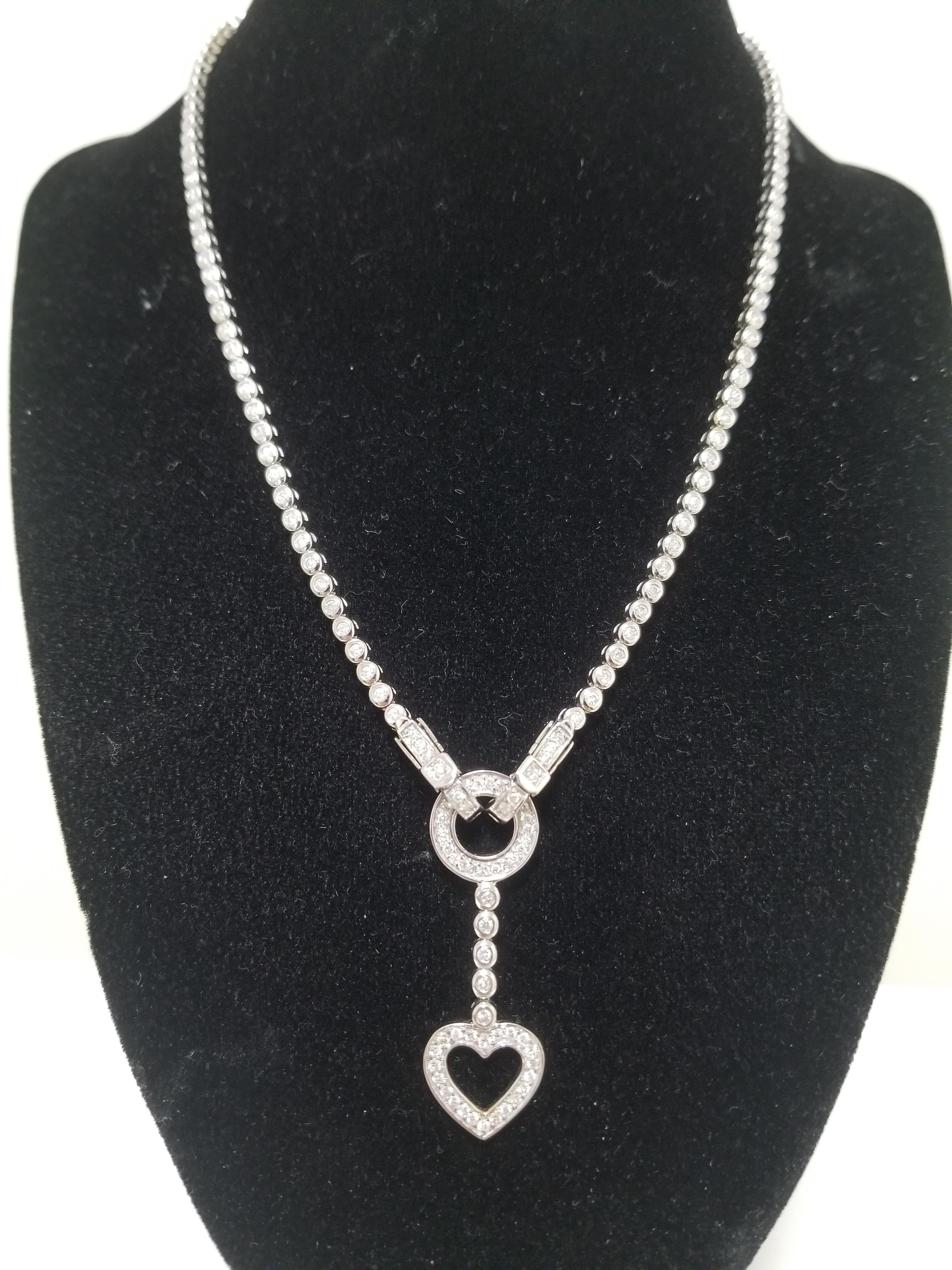 Beautiful look special diamond heart shape pendant 14k white gold. 16 inch chain, plus the drop is 1.5 inch. average Color I, Clarity SI, 31 grams. 179 pieces of natural diamonds. Total 3.85ct. Adorn every way. Great gift for this holiday!