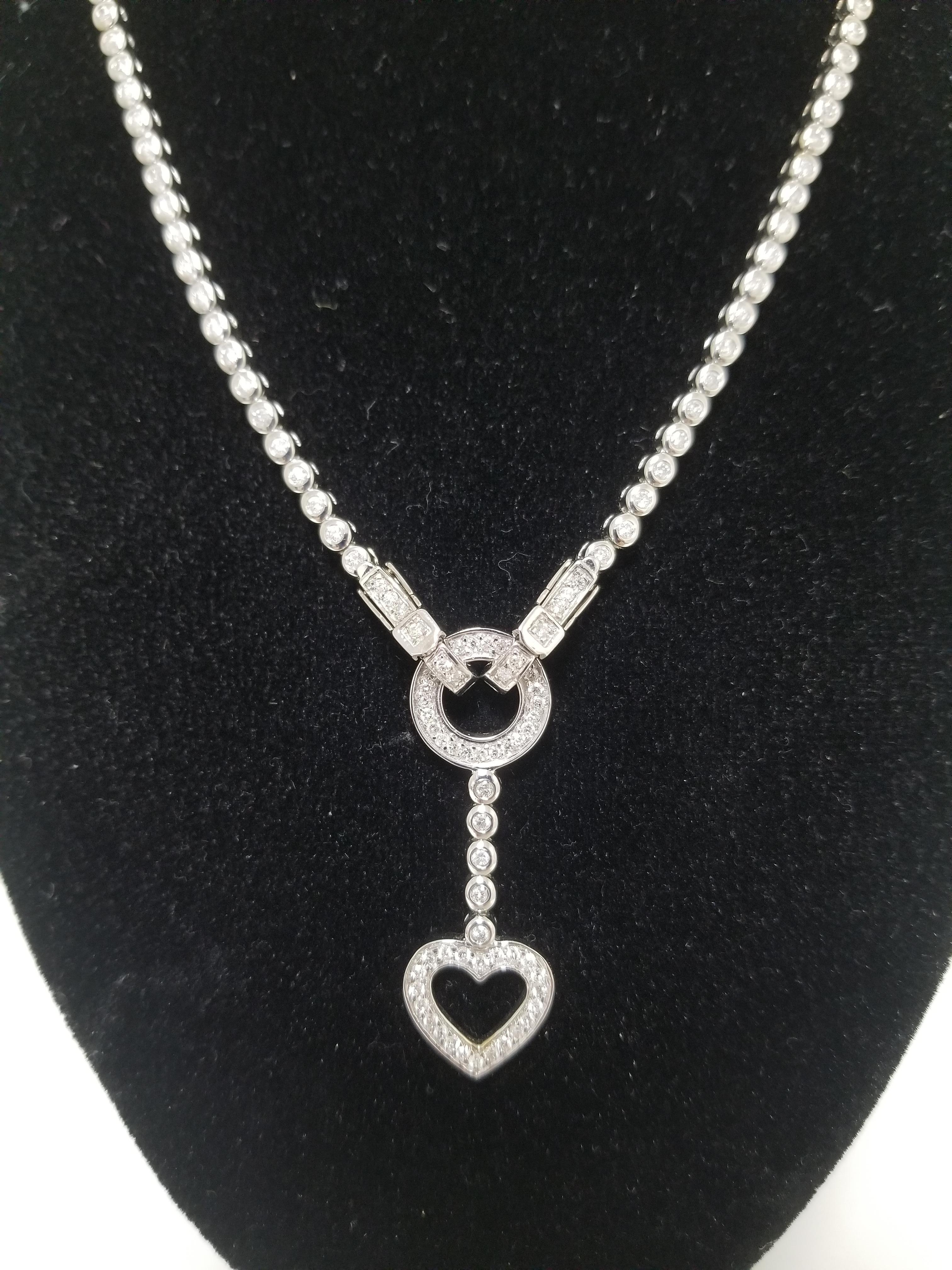 Round Cut 3.85 Carat Heart Shape Natural Diamond 14 Karat White Gold Necklace