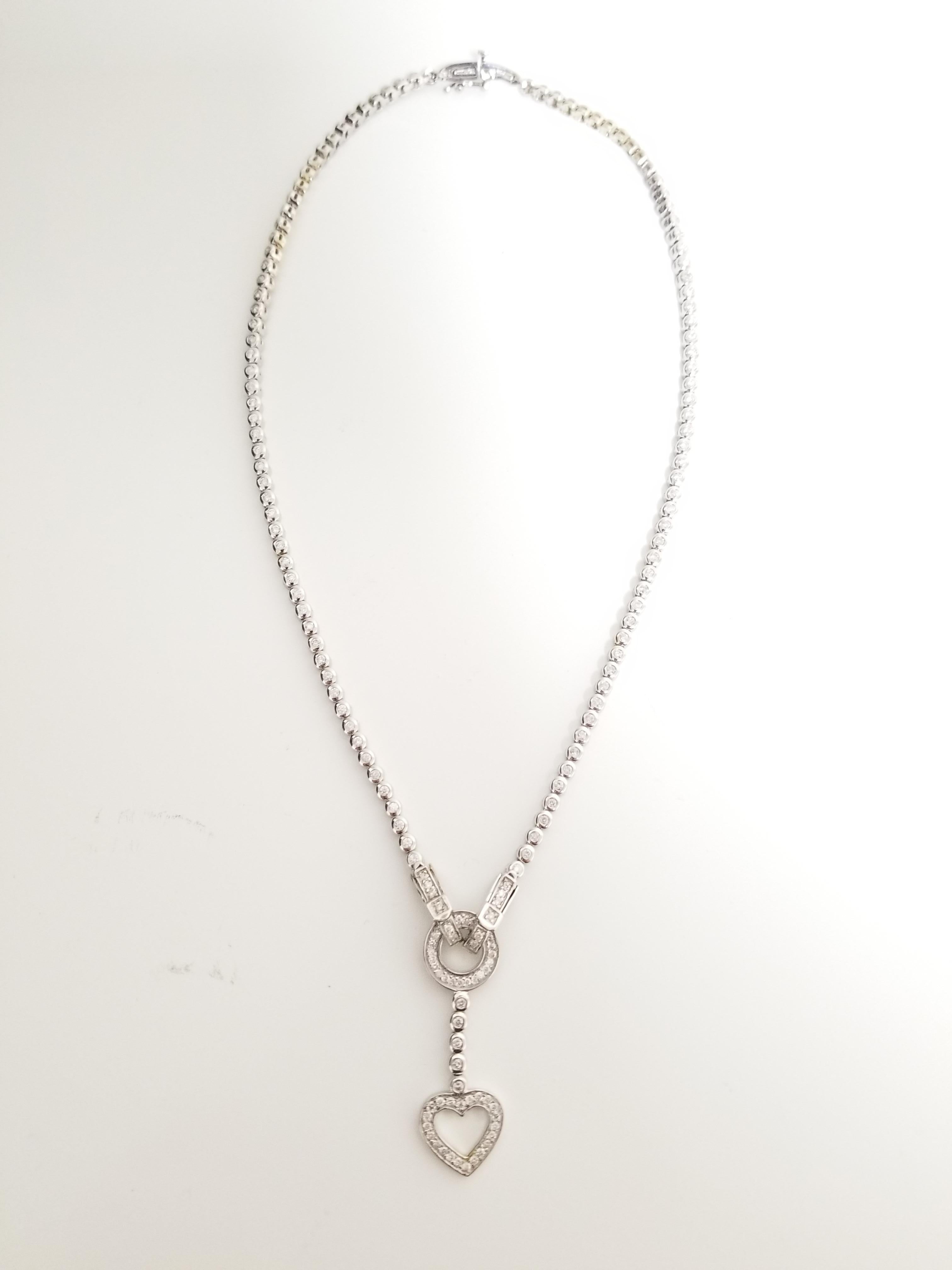 3.85 Carat Heart Shape Natural Diamond 14 Karat White Gold Necklace In New Condition In Great Neck, NY