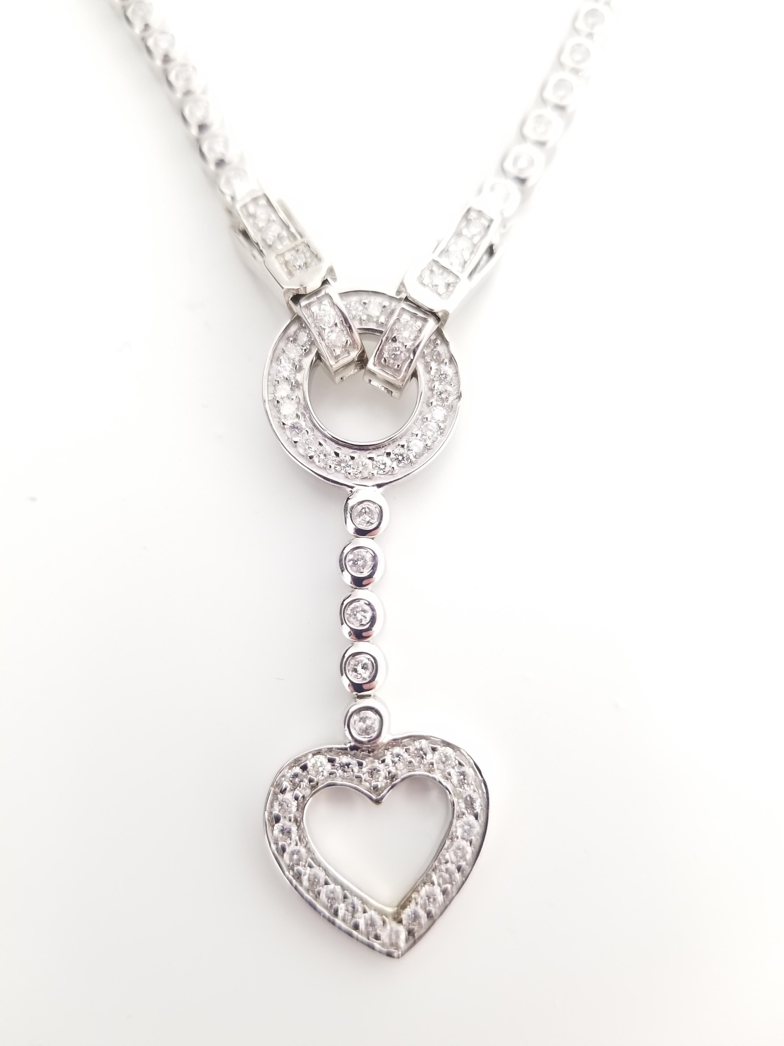 Women's 3.85 Carat Heart Shape Natural Diamond 14 Karat White Gold Necklace