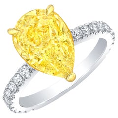 3.85 Ct Canary Fancy Light Yellow Pear Shaped Hidden Halo Engagement Ring VVS1