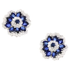 3,85 ct Saphir Blume Ohrringe