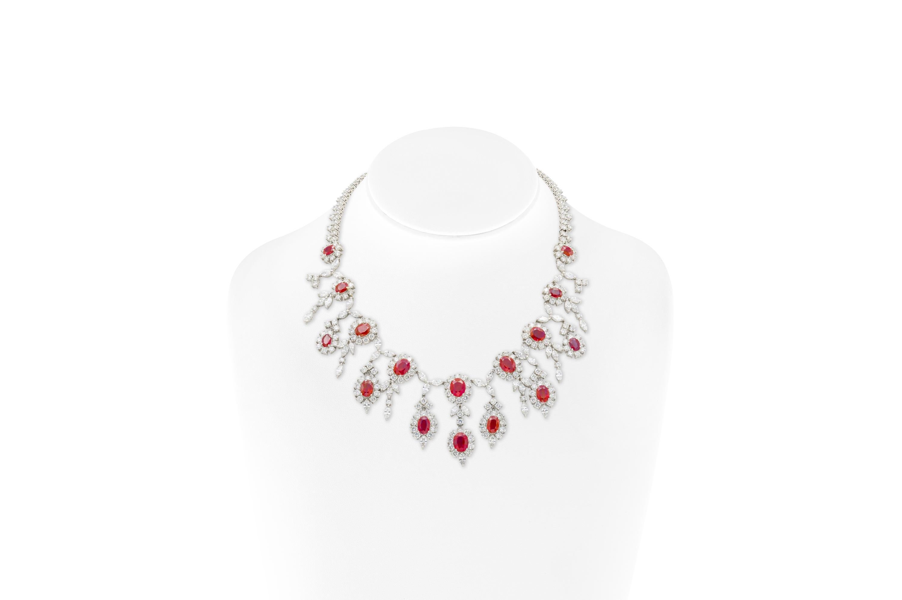 Oval Cut 38.52 Carat Oval Rubies and 39.26 Carat Diamonds Necklace For Sale