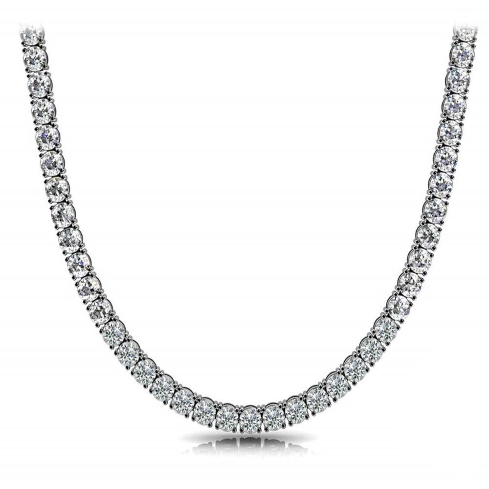 38.55 Carat Prong Set Round Diamond 14 Karat Tennis Necklace In New Condition For Sale In Los Angeles, CA