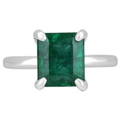 3.85ct 14K Emerald Cut Solitaire Ring - Deep Green North-South White Gold Prong
