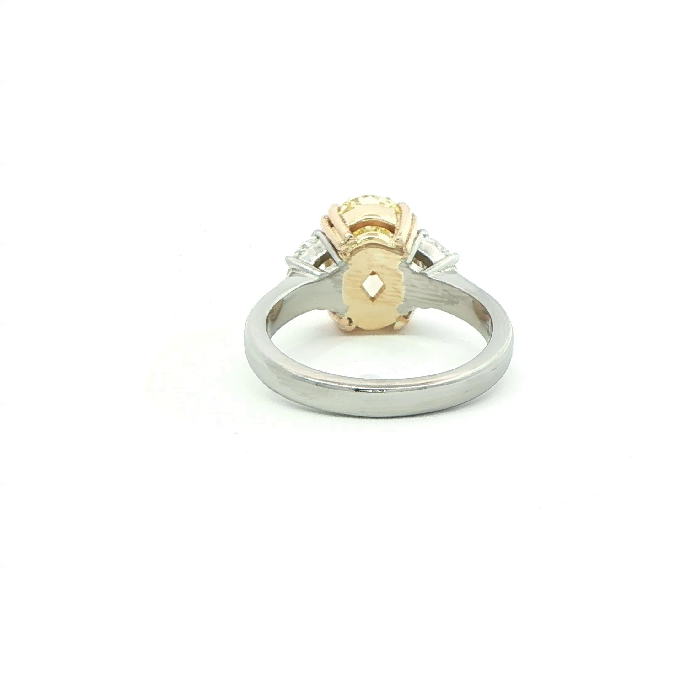Women's 3.81ct. Fancy Yellow Oval-Cut Diamond & Half Moon Diamond Ring in 18KY Gold & PT For Sale