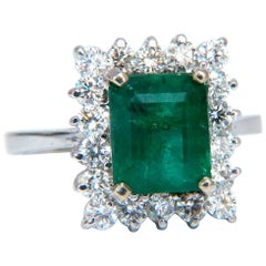 3.85 Carat Natural Halo Emerald Ring 14 Karat