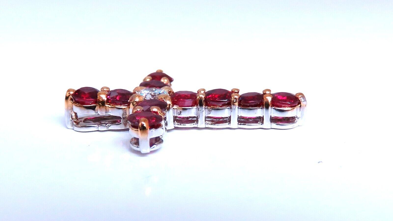 Natural Round Rubies & Diamond Cross.

.30ct. Brilliant Round Cut Diamond

Natural & Untreated

Vs-2 clarity.

Natural 3.85ct Rubies

Brilliant rounds, full cuts

clean clarity & transparent

Cross: 31 x 23mm

15 inches long necklace

total weight: