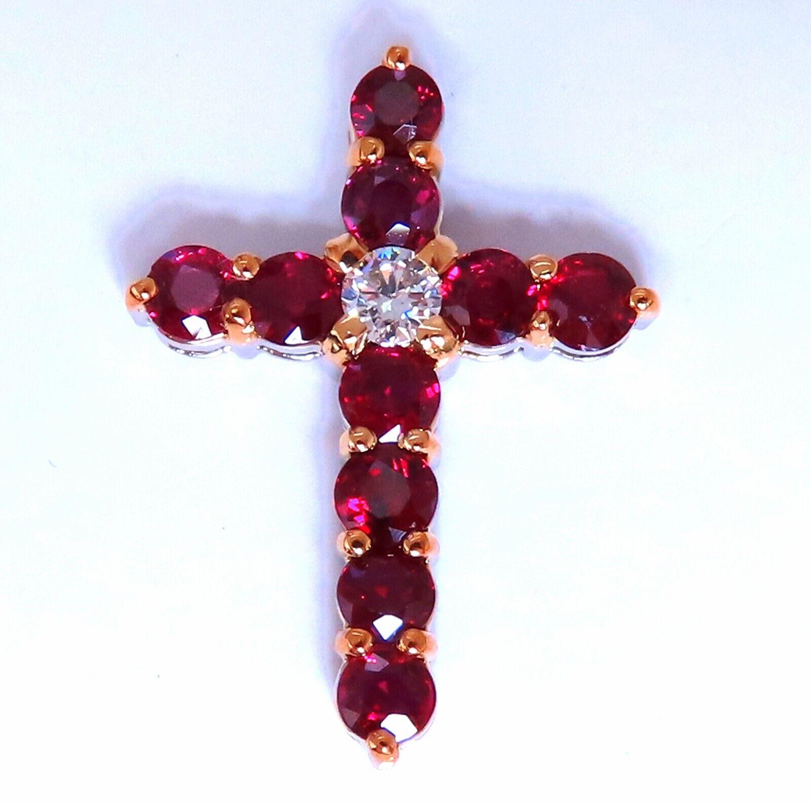 Women's or Men's 3.85ct Natural Ruby Diamond Cross 14 Karat Gold 15 inch For Sale