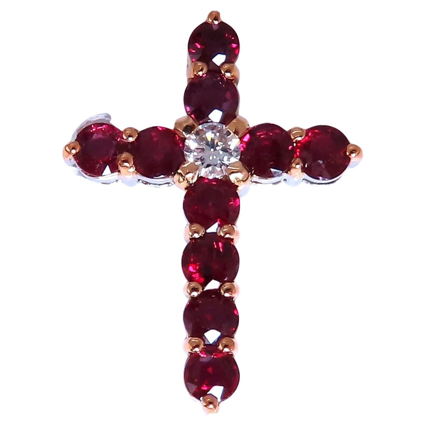 3.85ct Natural Ruby Diamond Cross 14 Karat Gold 15 inch For Sale