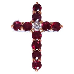 3.85ct Nature Ruby Diamond Cross 14 Karat Gold 15 inch