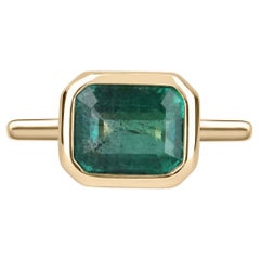 Vintage 3.85cts 14K Bezel Set East to West Emerald Solitaire Engagement Ring