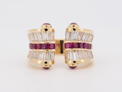3.85ctw Diamond and Ruby Baguette Open End Band 18K Gold R6729
