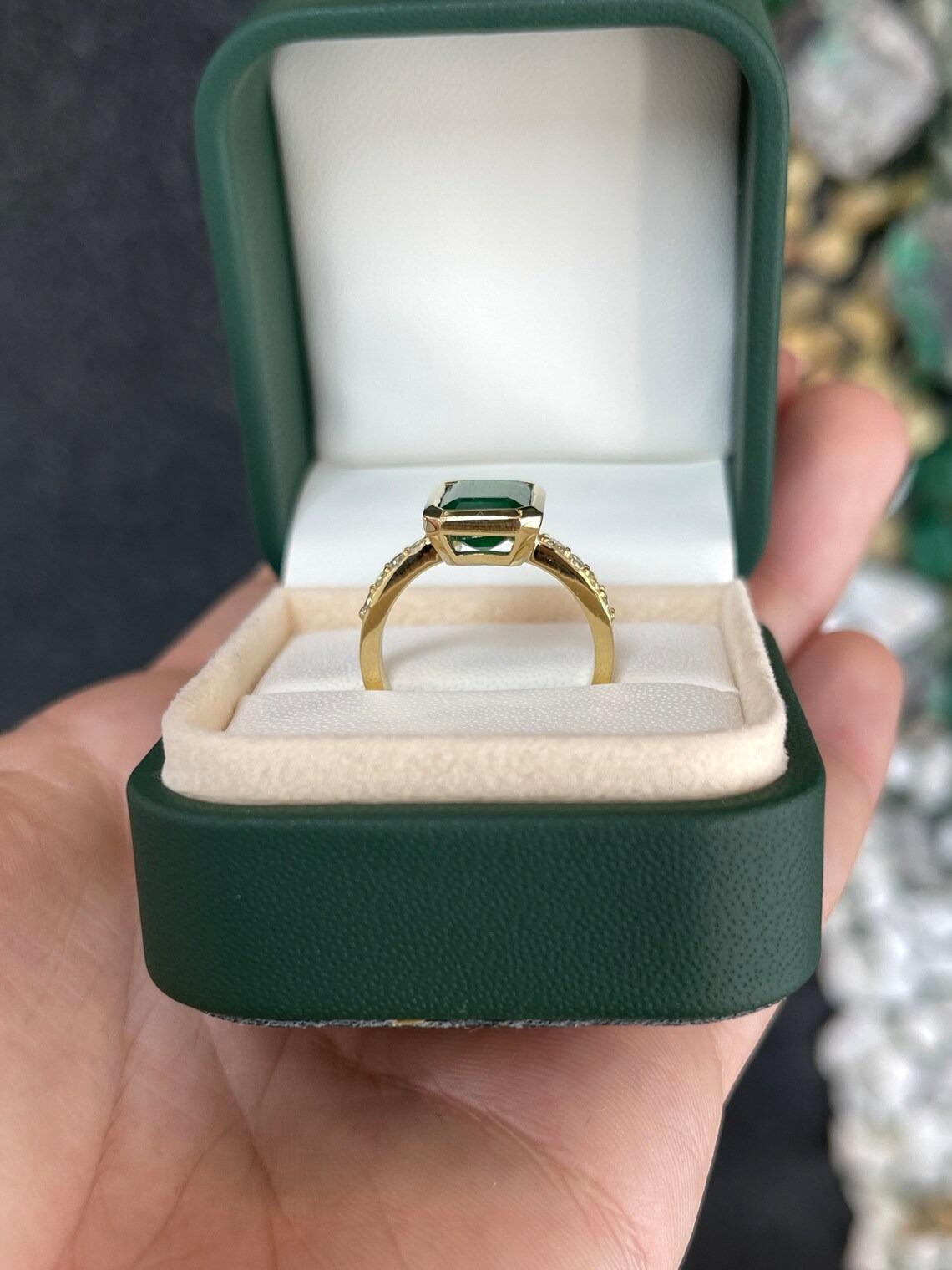 Women's 3.85tcw 18K Deep Rich Green Emerald Cut Emerald & Diamond Accent Engagement Ring For Sale