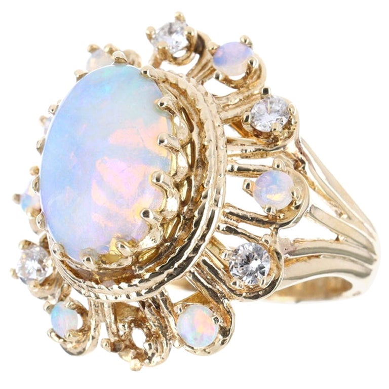 Anello da cocktail con diamante opale antico e vintage da 3,85tcw Art Deco