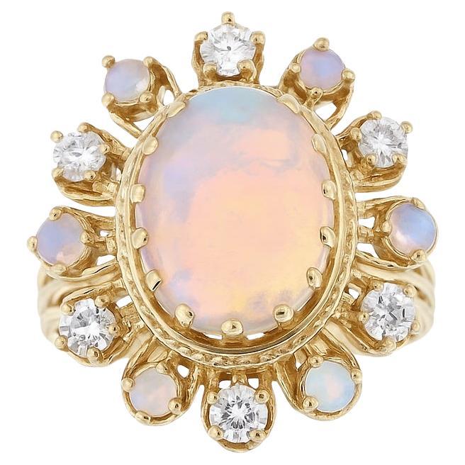 3,85tcw Art Deco Vintage Antiker Opal-Diamant-Cocktailring mit Vintage