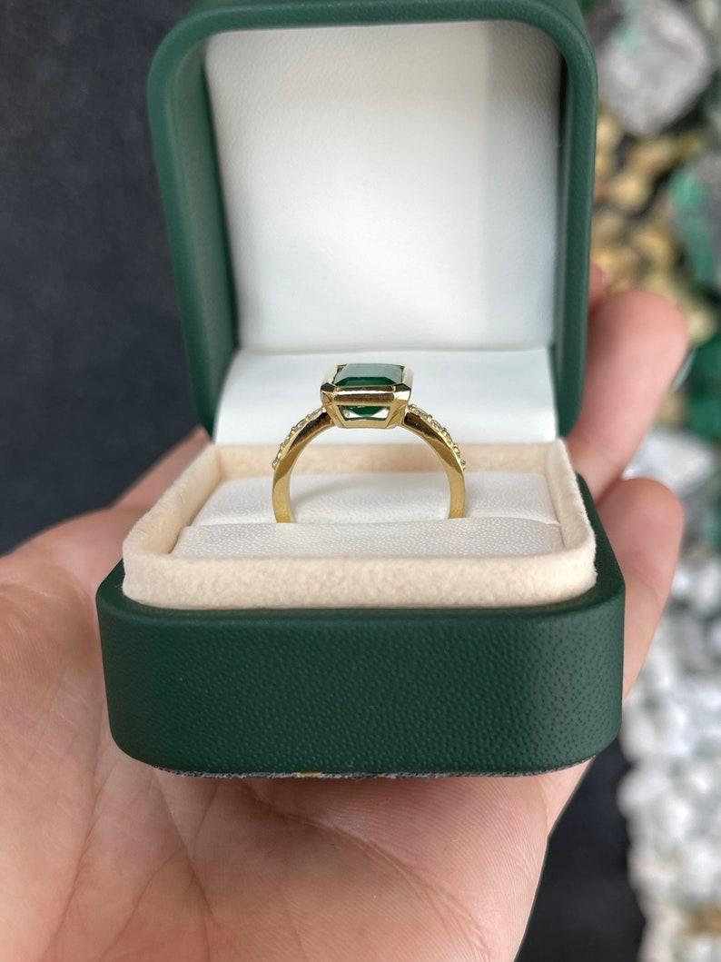 Women's 3.85tcw Emerald Cut Emerald & Diamond Accent 18K Yellow Gold Engagement Ring For Sale