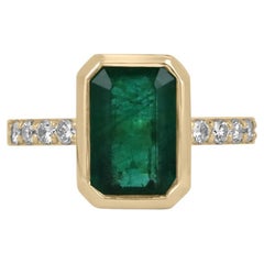 3.85tcw Emerald Cut Emerald & Diamond Accent 18K Yellow Gold Engagement Ring
