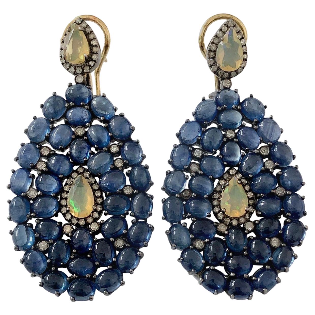 38.6 Carat Blue Sapphire Diamond Earrings For Sale