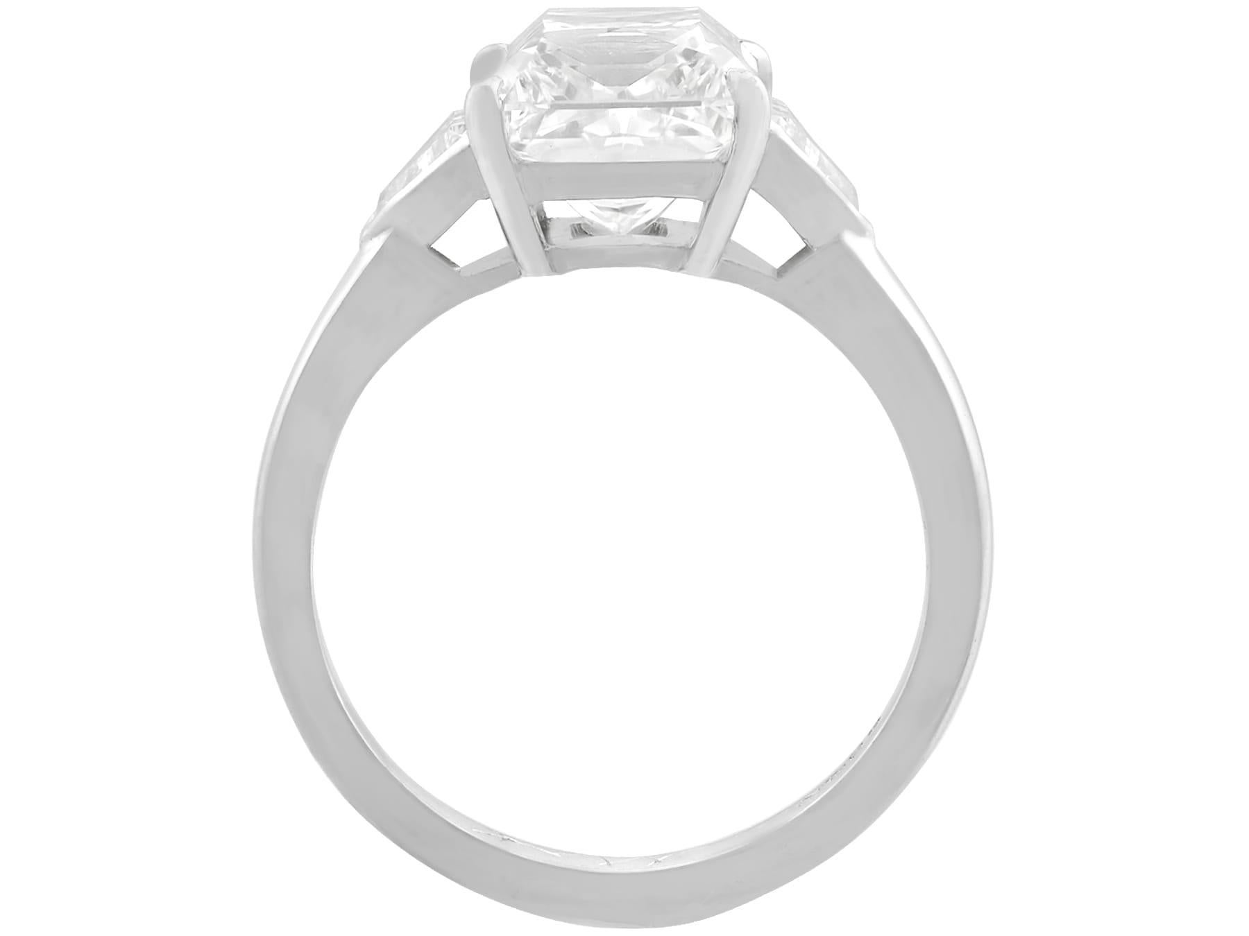 Princess Cut 3.86 Carat Diamond and Platinum Engagement Ring For Sale