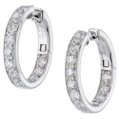 3.86 Carat Diamond Inside Out Pave Hoop Earrings 18 Karat White Gold