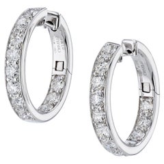 3.86 Carat Diamond Inside Out Pave Hoop Earrings 18 Karat White Gold 