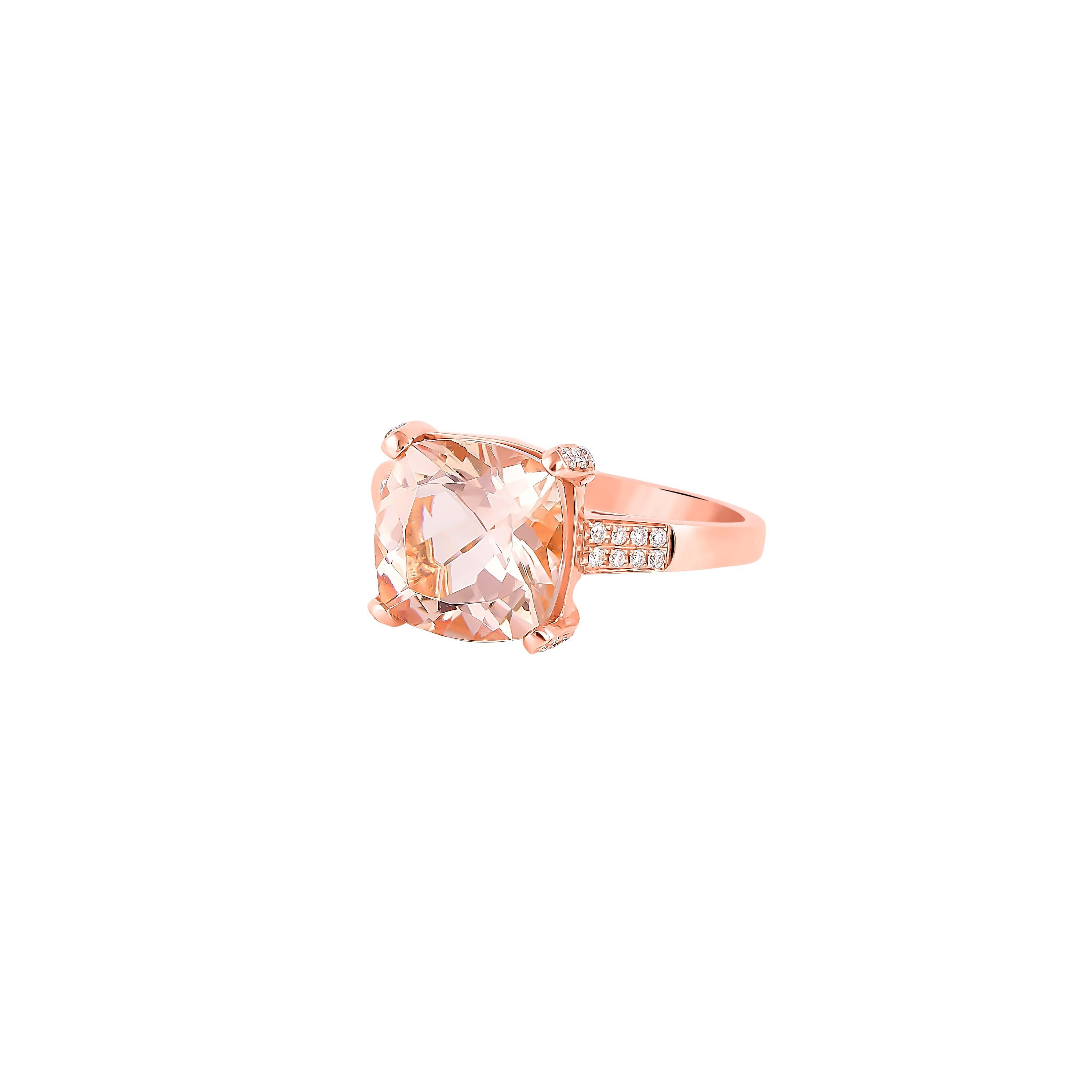 Cushion Cut 3.86 Carat Morganite and Diamond Ring in 18 Karat Rose Gold