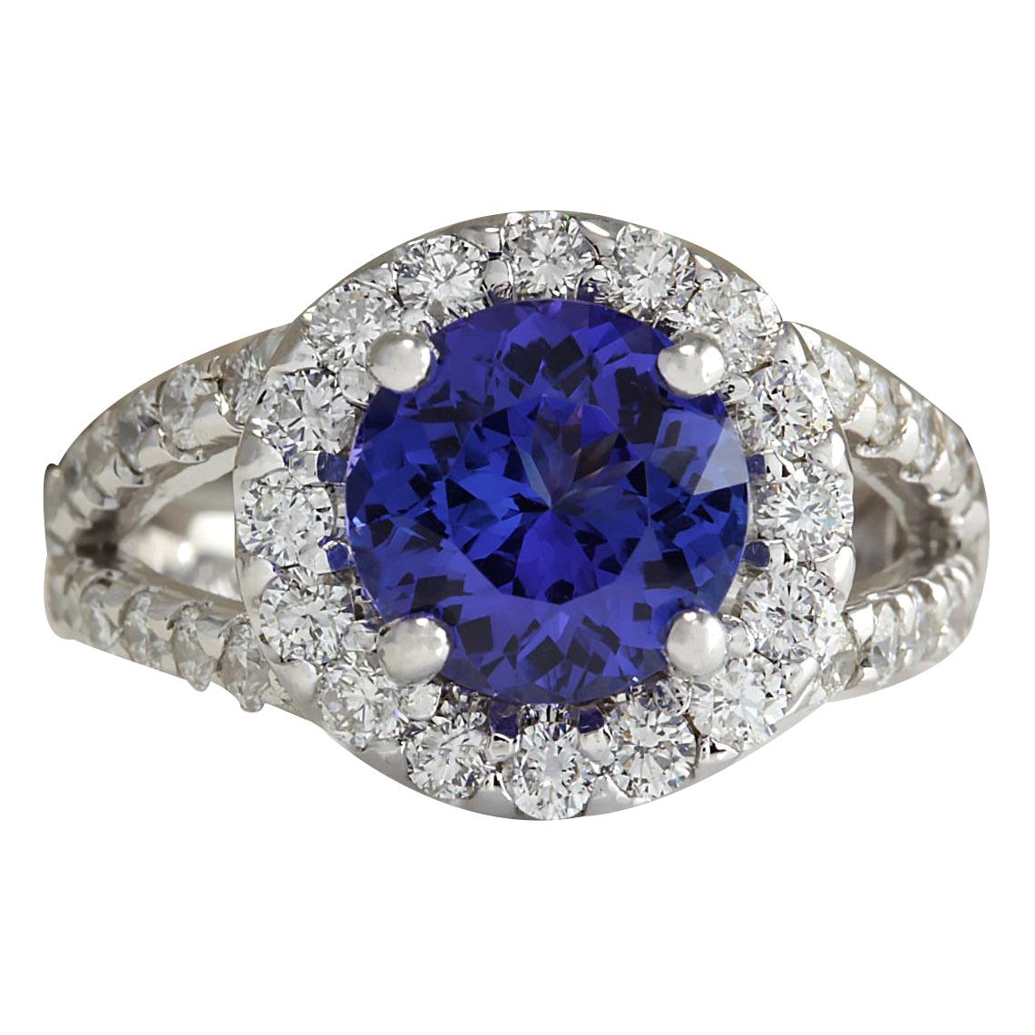 Natural Tanzanite Diamond Ring In 14 Karat White Gold  For Sale