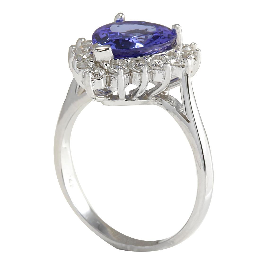 3.86 Carat Natural Tanzanite 18 Karat White Gold Diamond Ring In New Condition For Sale In Los Angeles, CA