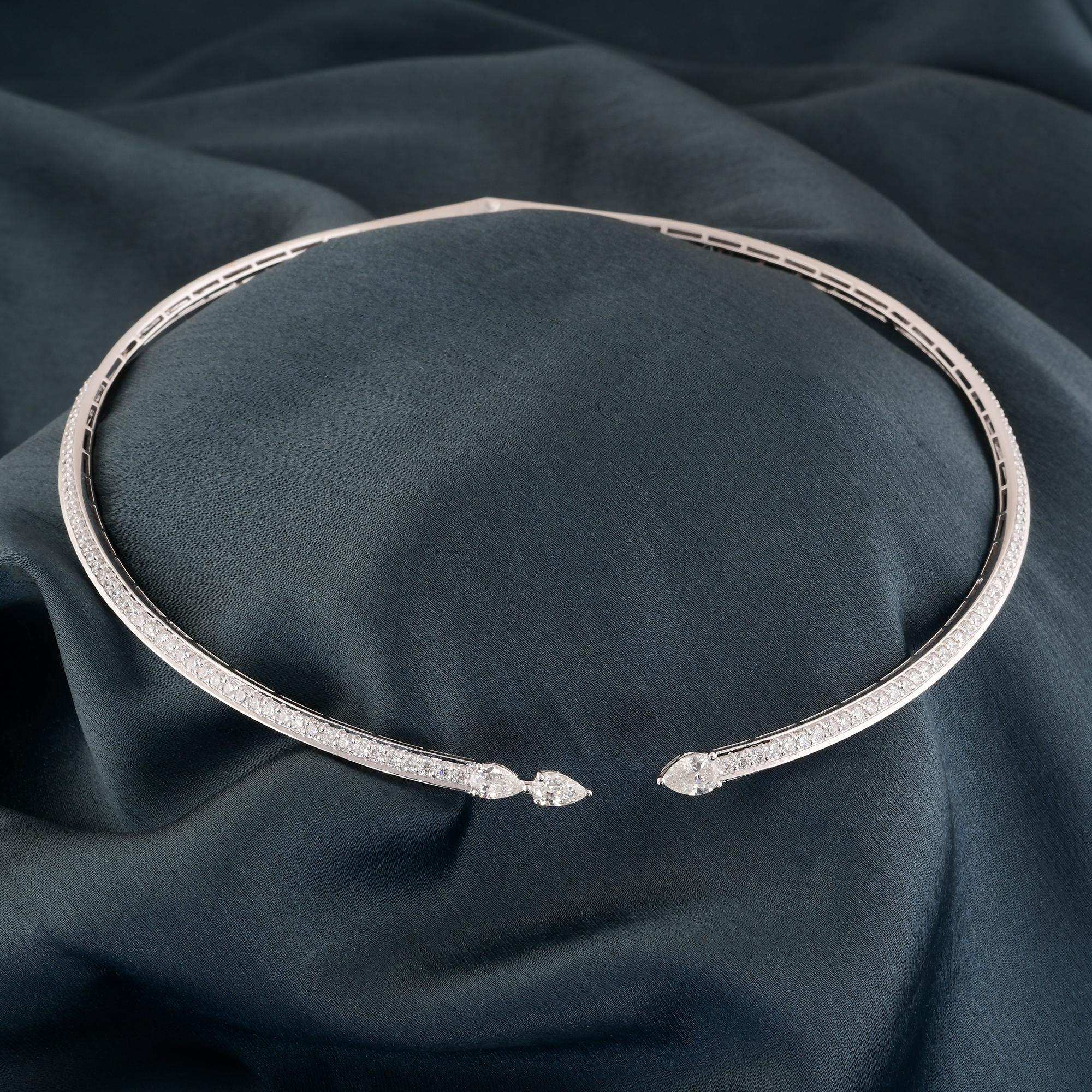 Pear Cut 3.86 Carat Pear & Round Diamond Choker Necklace 18 Karat White Gold Fine Jewelry For Sale