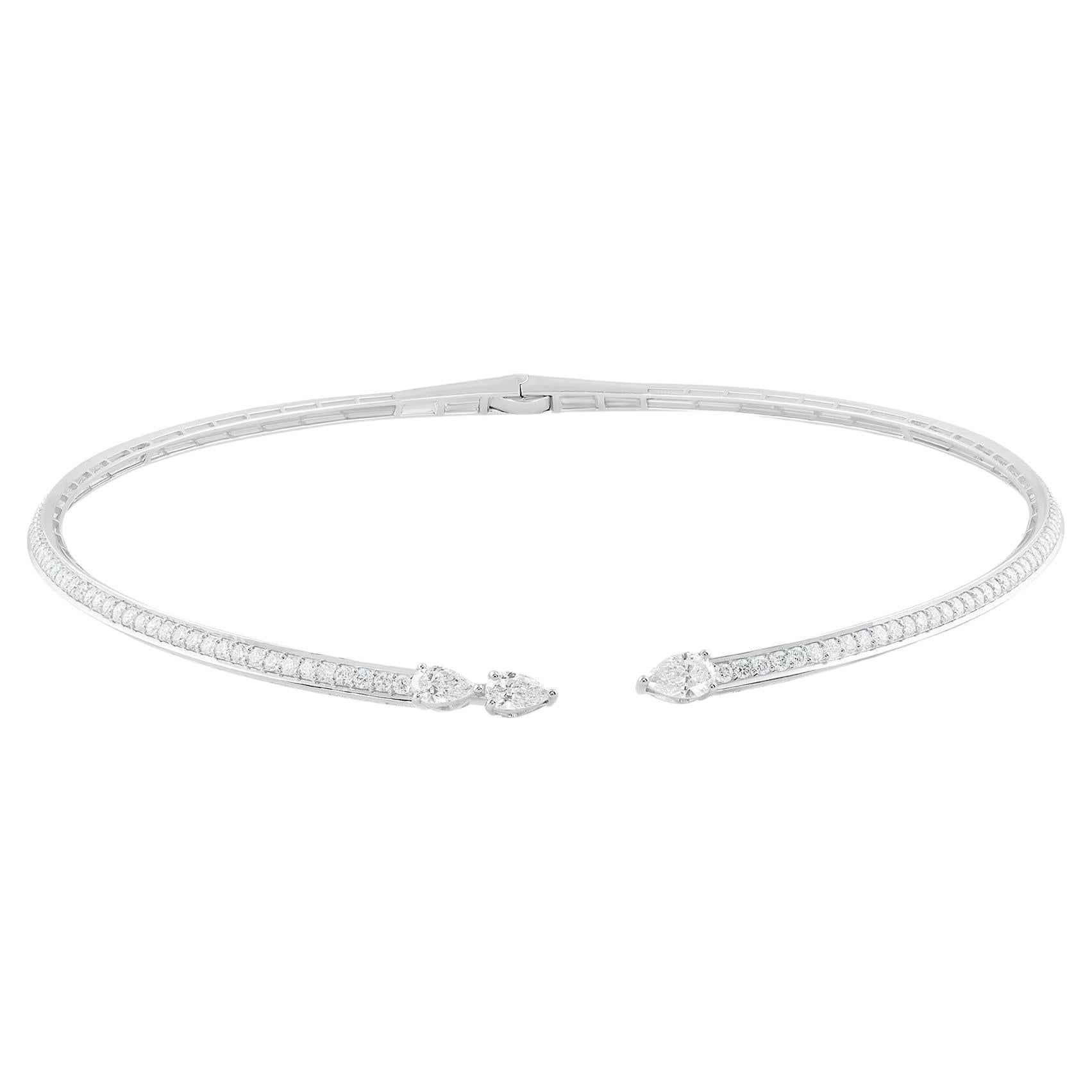 3.86 Carat Pear & Round Diamond Choker Necklace 18 Karat White Gold Fine Jewelry For Sale